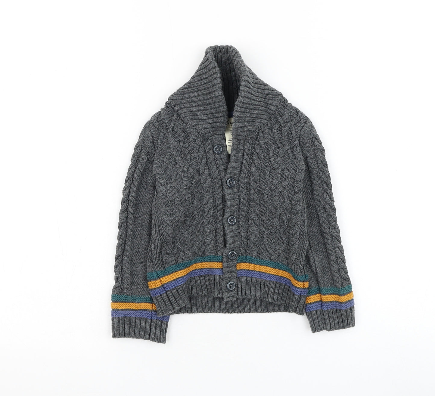 E of M Boys Grey Roll Neck Cotton Cardigan Jumper Size 4 Years Button