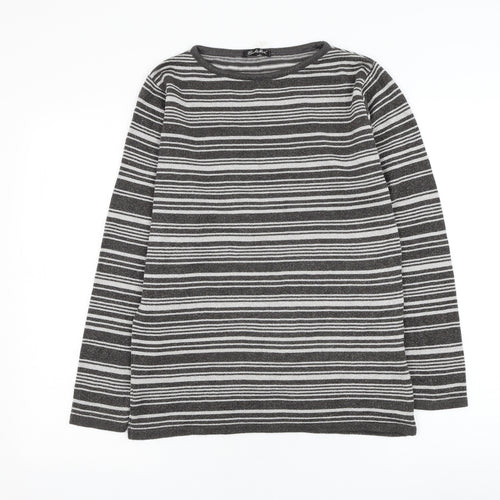 Berkertex Womens Silver Round Neck Striped Acrylic Pullover Jumper Size 10