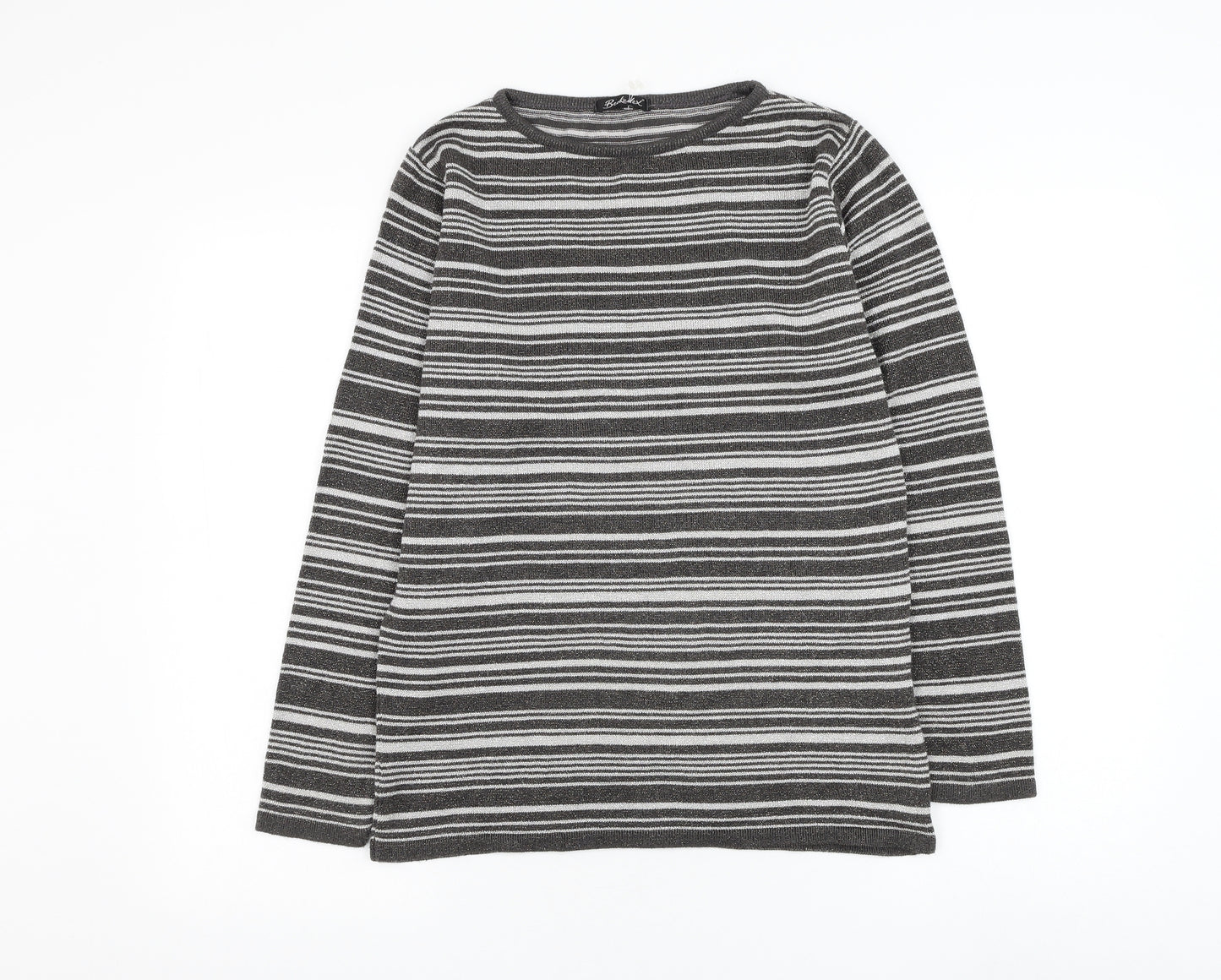 Berkertex Womens Silver Round Neck Striped Acrylic Pullover Jumper Size 10