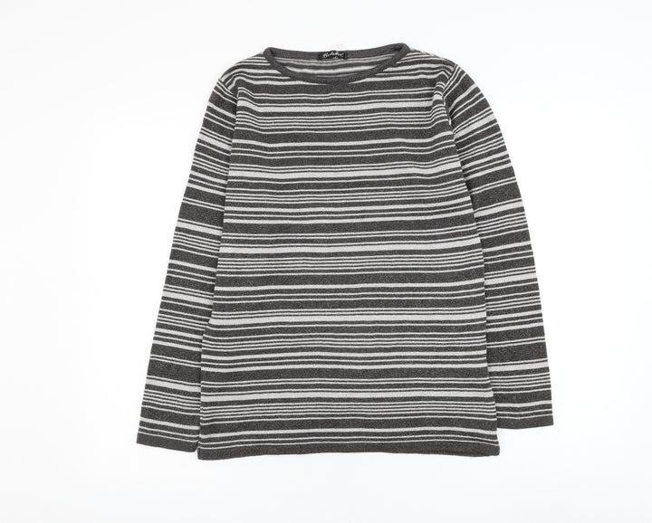 Berkertex Womens Silver Round Neck Striped Acrylic Pullover Jumper Size 10