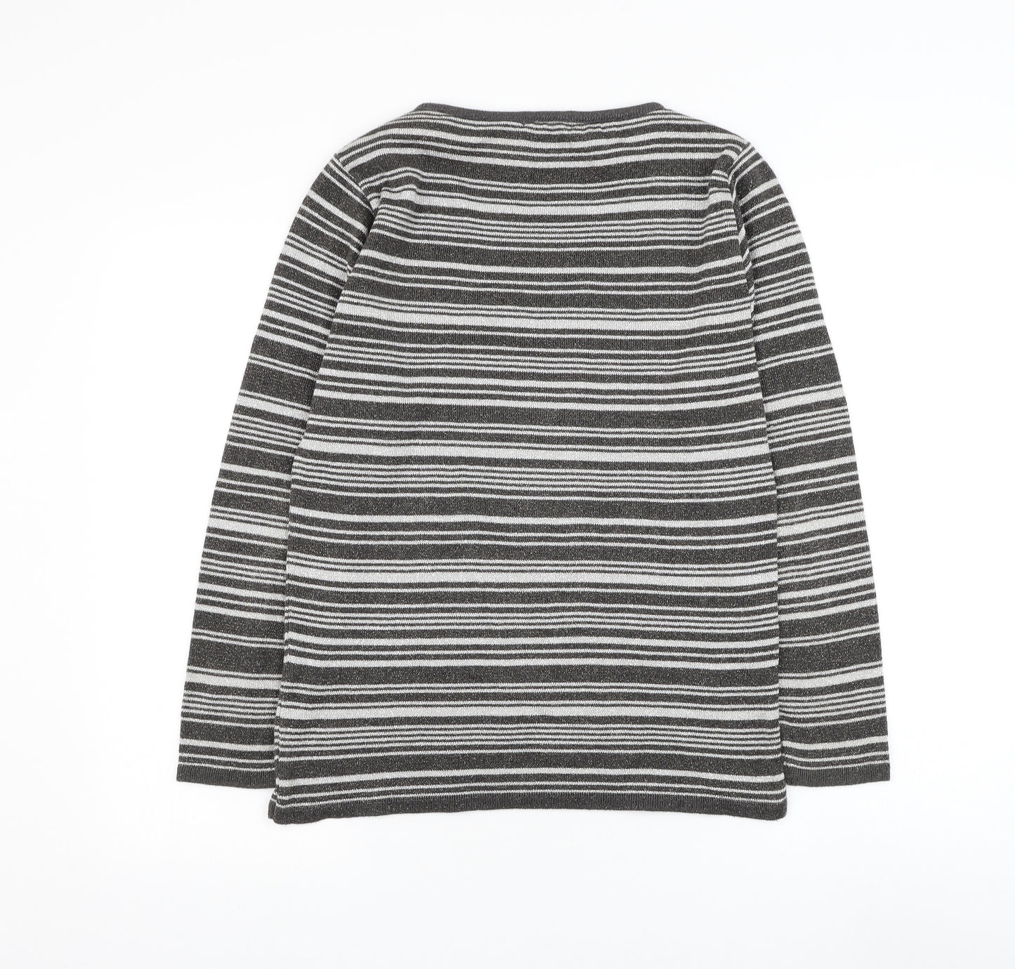Berkertex Womens Silver Round Neck Striped Acrylic Pullover Jumper Size 10