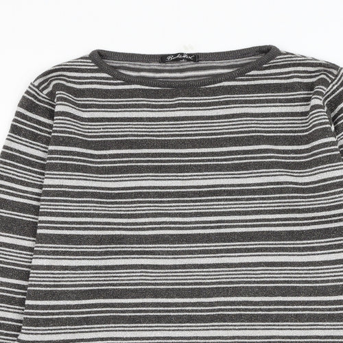 Berkertex Womens Silver Round Neck Striped Acrylic Pullover Jumper Size 10