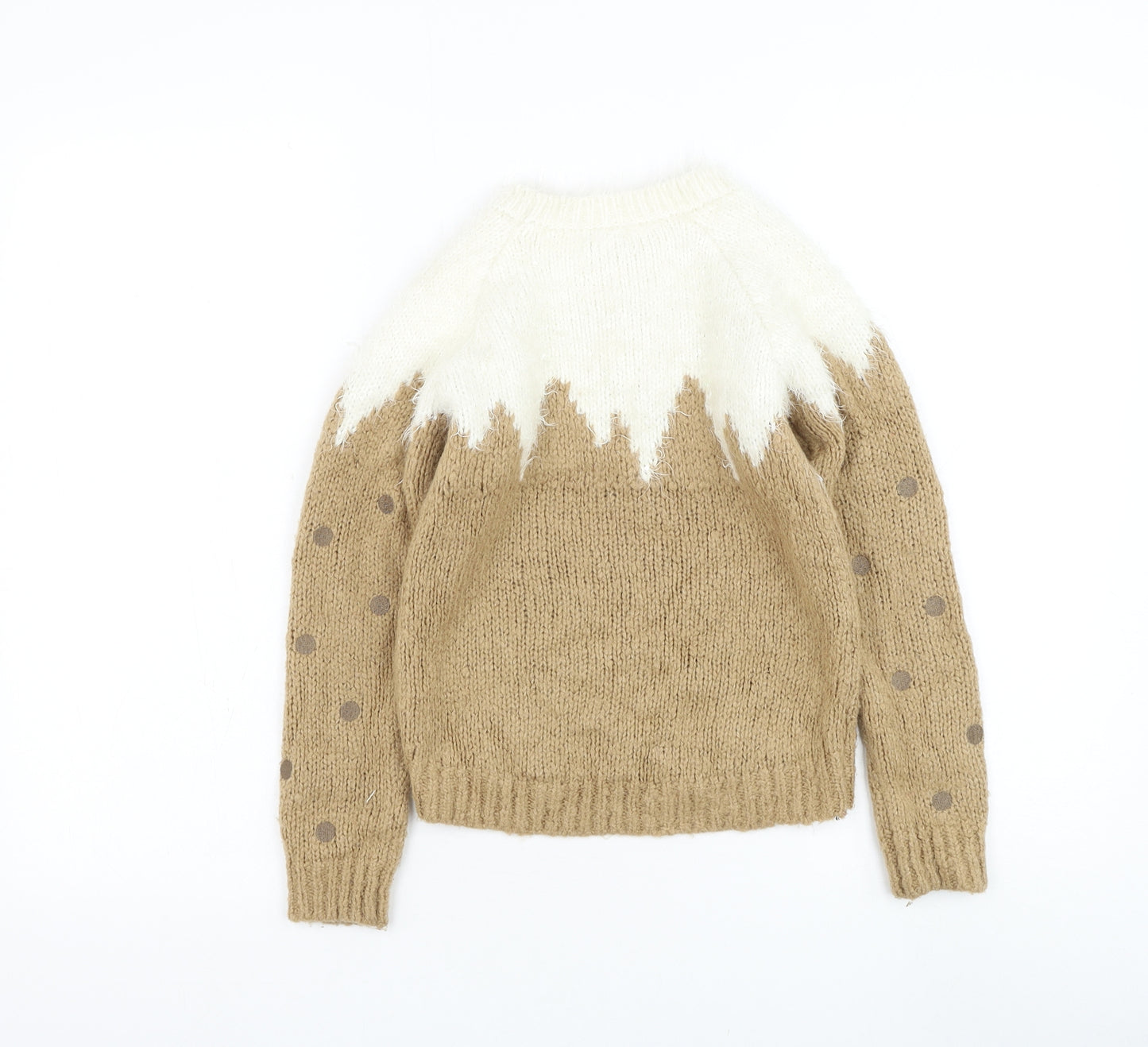 NEXT Girls Brown Round Neck Acrylic Pullover Jumper Size 8 Years Pullover - Christmas Pudding