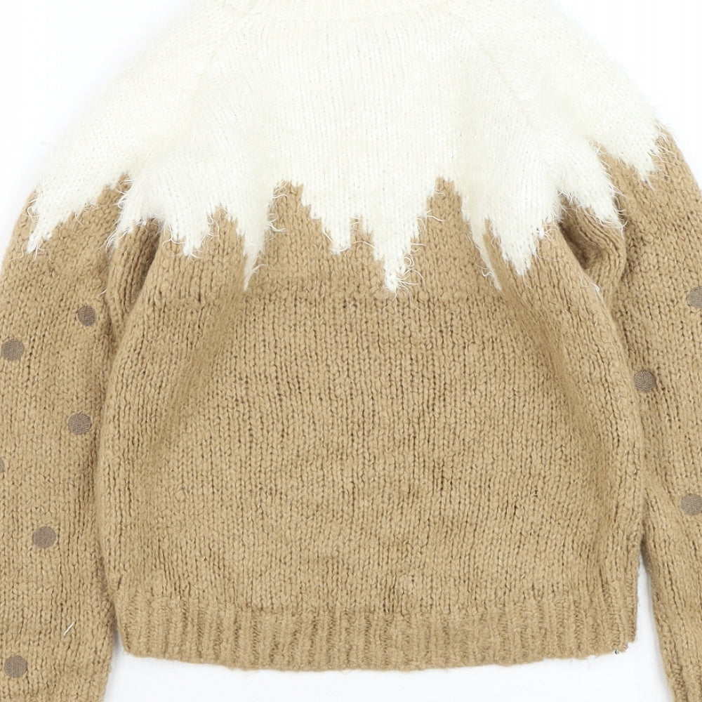 NEXT Girls Brown Round Neck Acrylic Pullover Jumper Size 8 Years Pullover - Christmas Pudding