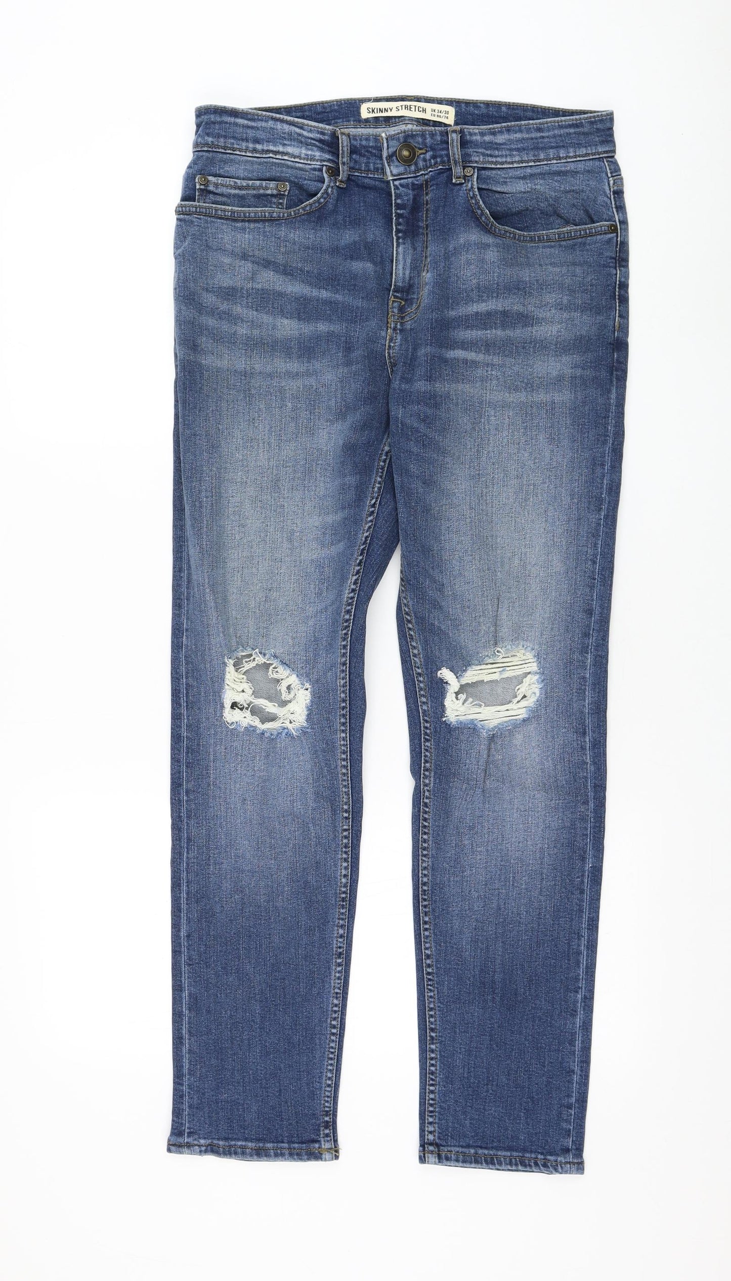 New Look Mens Blue Cotton Straight Jeans Size 34 in L29 in Regular Zip