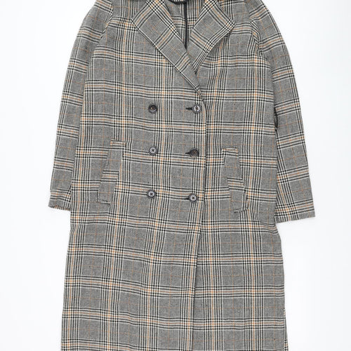 Primark Womens Black Check Overcoat Coat Size 4 Button