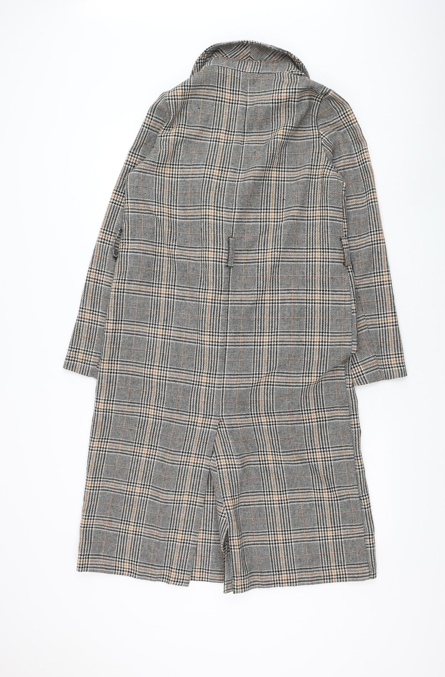 Primark Womens Black Check Overcoat Coat Size 4 Button