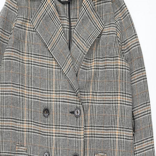 Primark Womens Black Check Overcoat Coat Size 4 Button