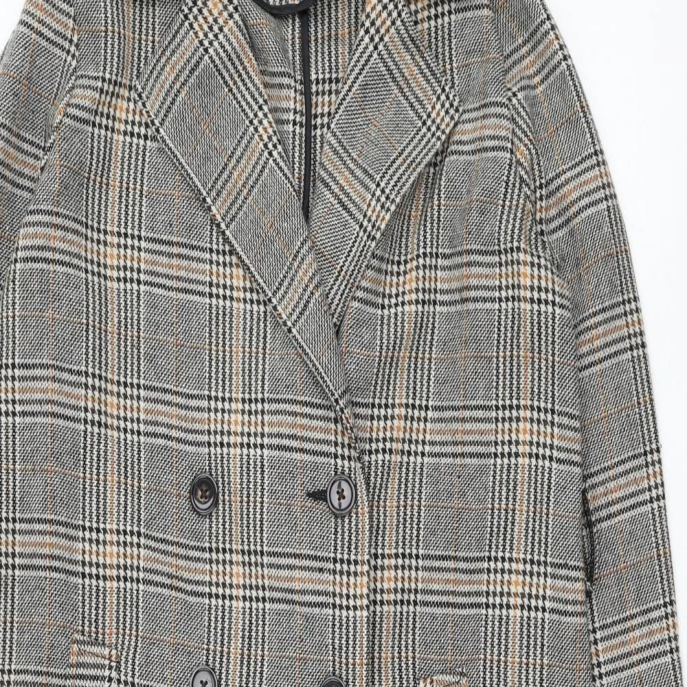 Primark Womens Black Check Overcoat Coat Size 4 Button