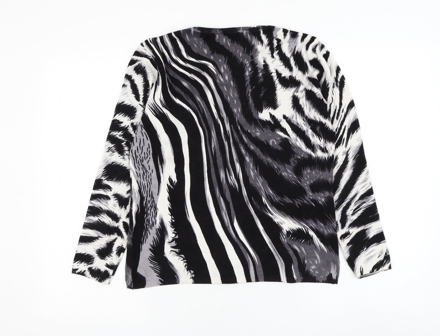 Saloos Womens Black Round Neck Animal Print Viscose Pullover Jumper Size 12