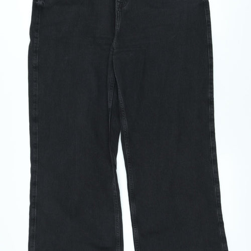 New Look Womens Black Cotton Wide-Leg Jeans Size 14 L31 in Regular