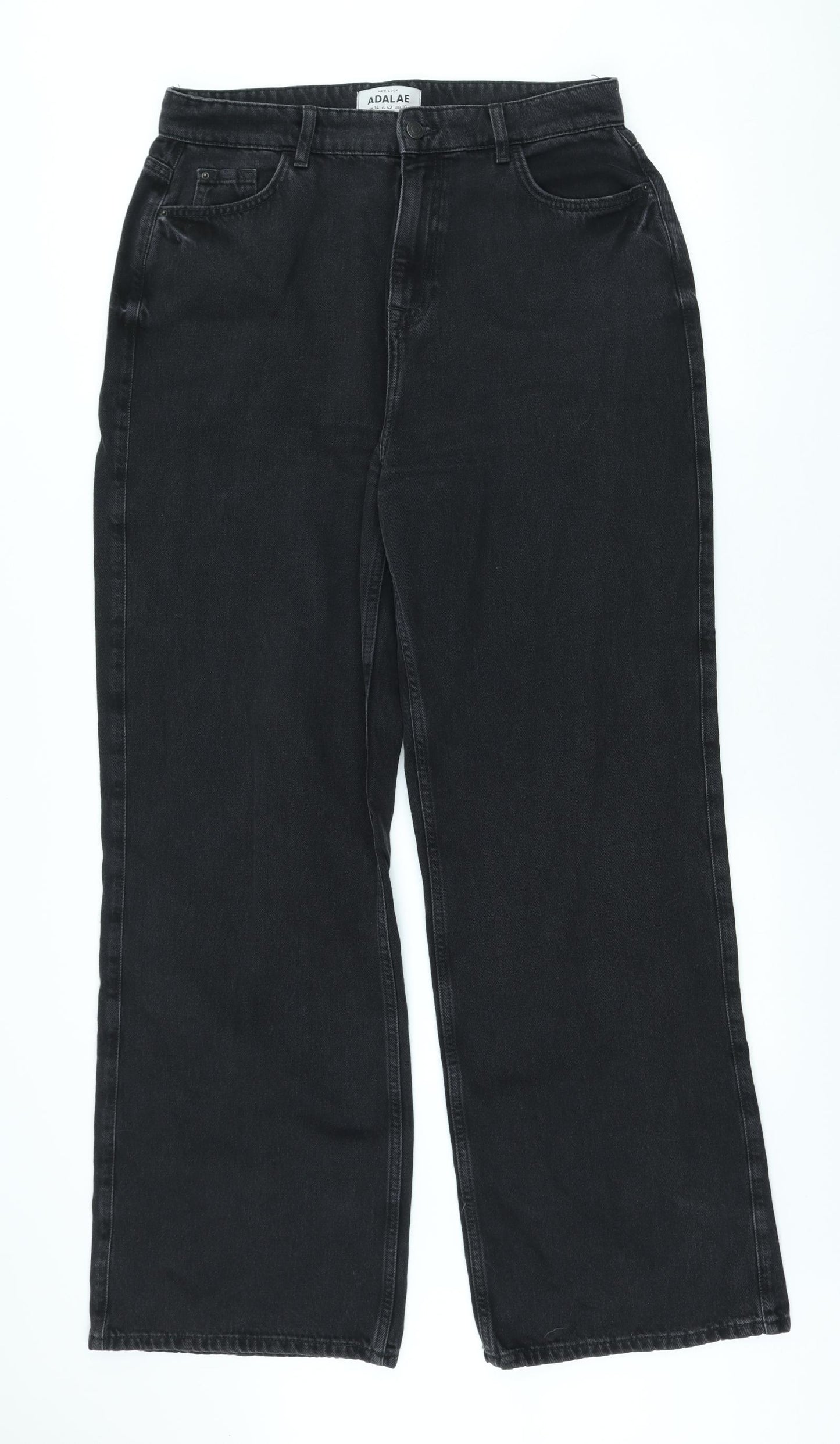 New Look Womens Black Cotton Wide-Leg Jeans Size 14 L31 in Regular