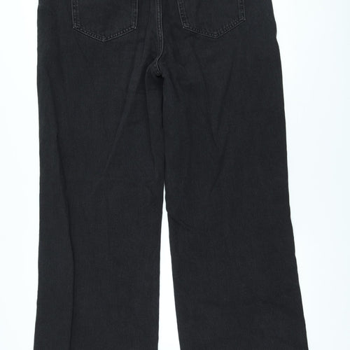 New Look Womens Black Cotton Wide-Leg Jeans Size 14 L31 in Regular