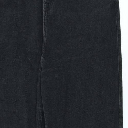 New Look Womens Black Cotton Wide-Leg Jeans Size 14 L31 in Regular