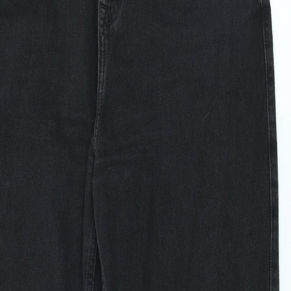 New Look Womens Black Cotton Wide-Leg Jeans Size 14 L31 in Regular
