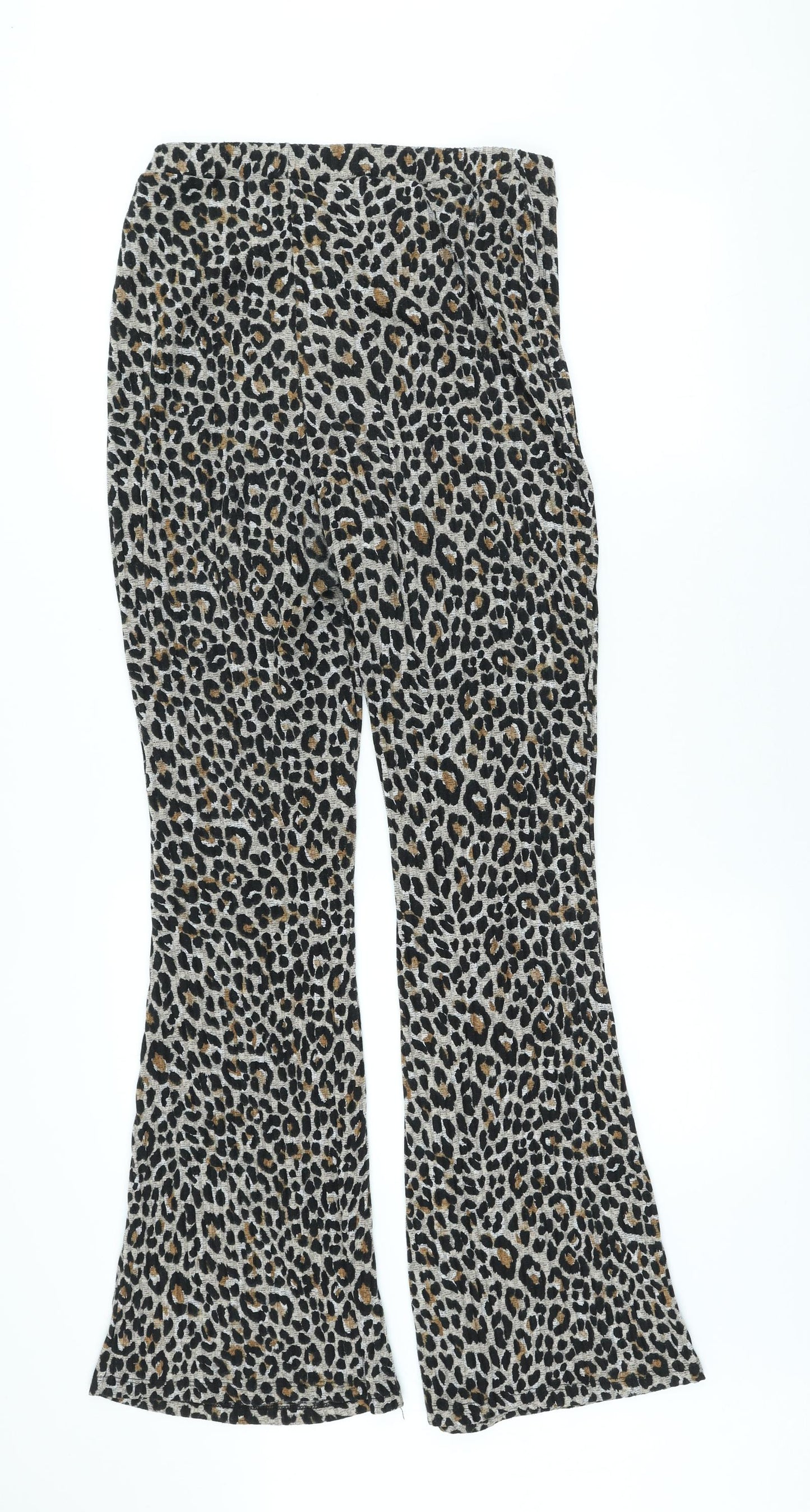New Look Womens Beige Animal Print Polyester Trousers Size 14 L31 in Regular