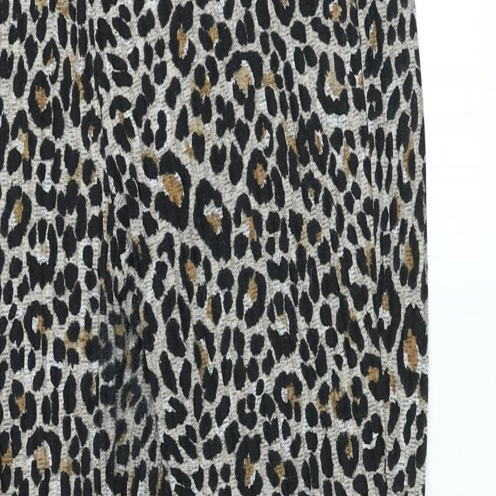 New Look Womens Beige Animal Print Polyester Trousers Size 14 L31 in Regular