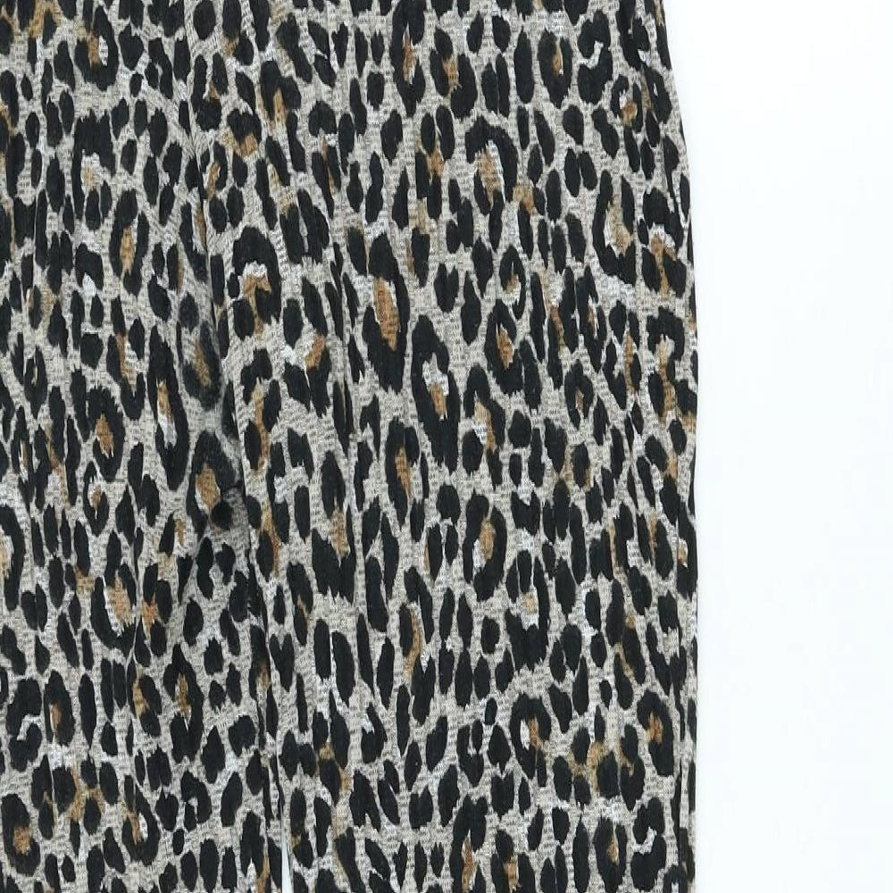 New Look Womens Beige Animal Print Polyester Trousers Size 14 L31 in Regular