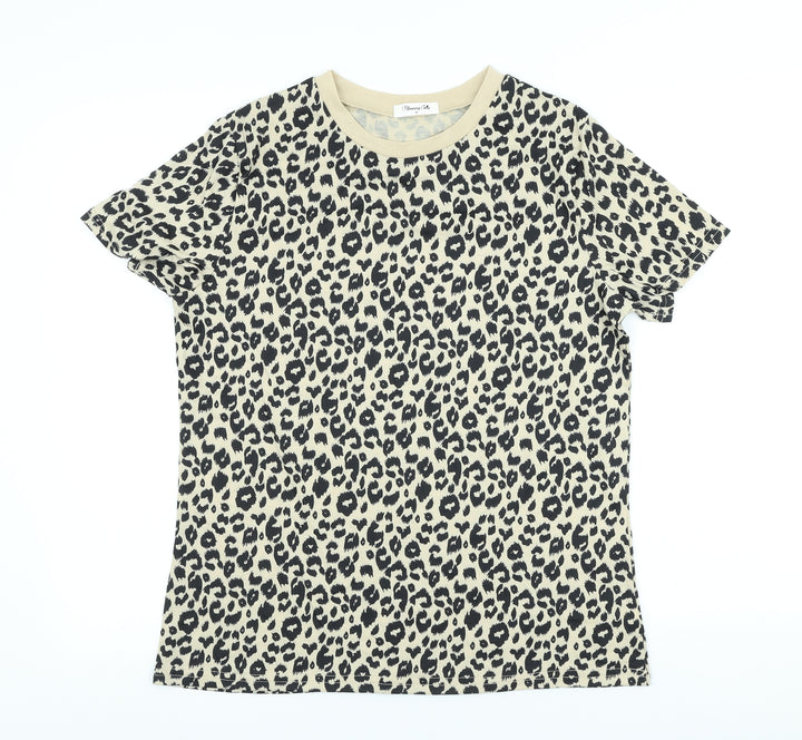 Blooming Jelly Womens Beige Animal Print Basic T-Shirt Size M Crew Neck