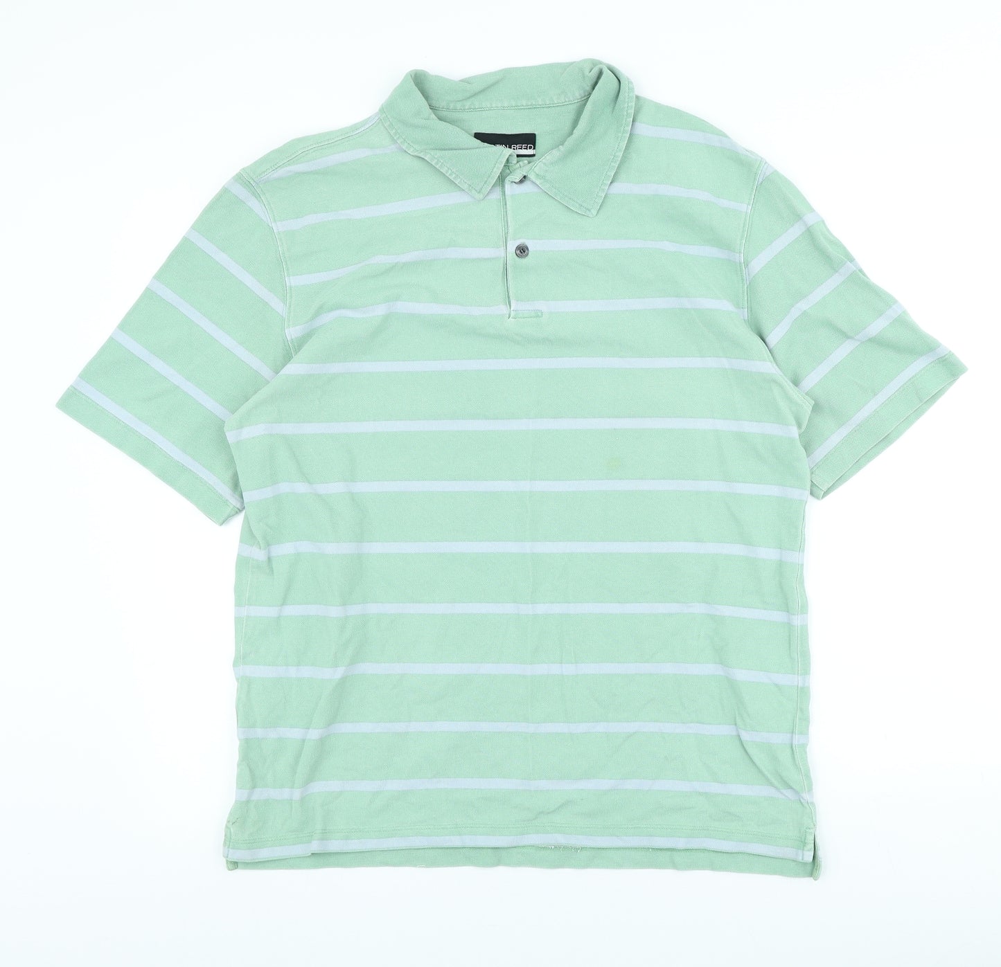 Austin Reed Mens Green Striped Cotton Polo Size L Collared