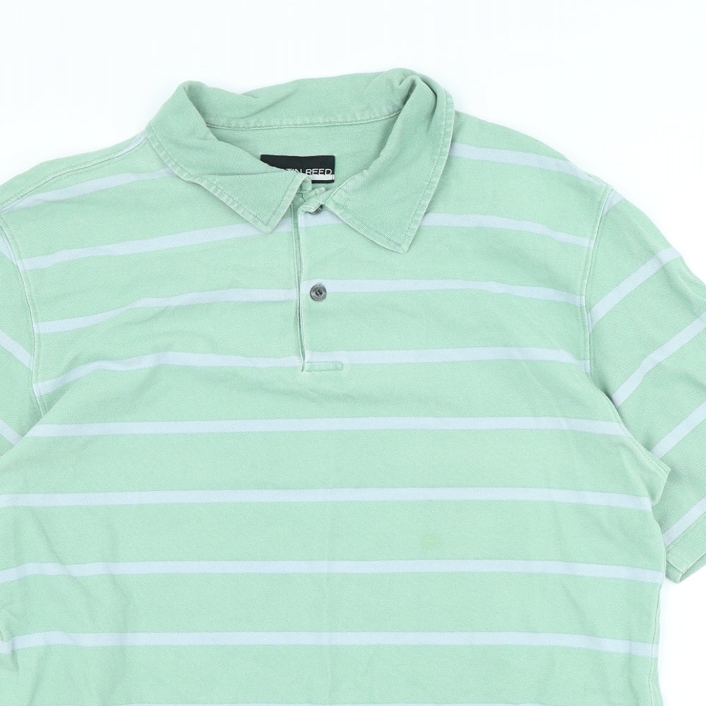 Austin Reed Mens Green Striped Cotton Polo Size L Collared