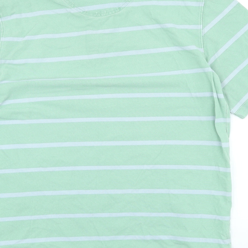 Austin Reed Mens Green Striped Cotton Polo Size L Collared