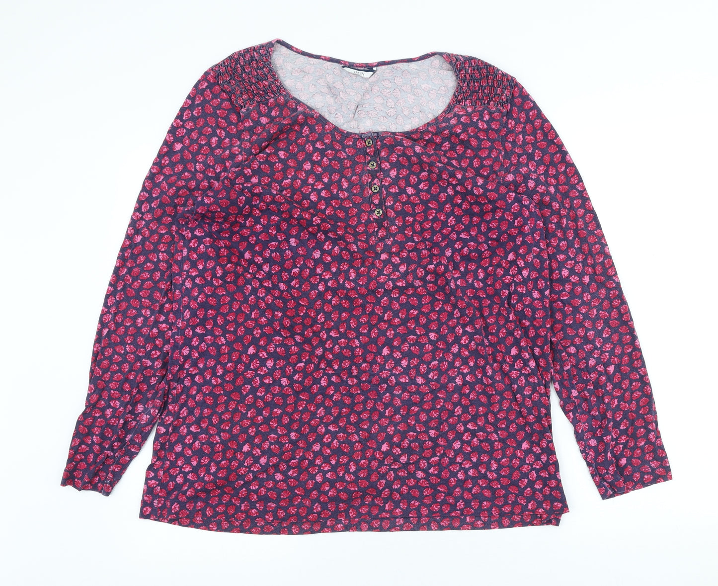 DASH Womens Purple Floral Cotton Basic T-Shirt Size 16 Scoop Neck