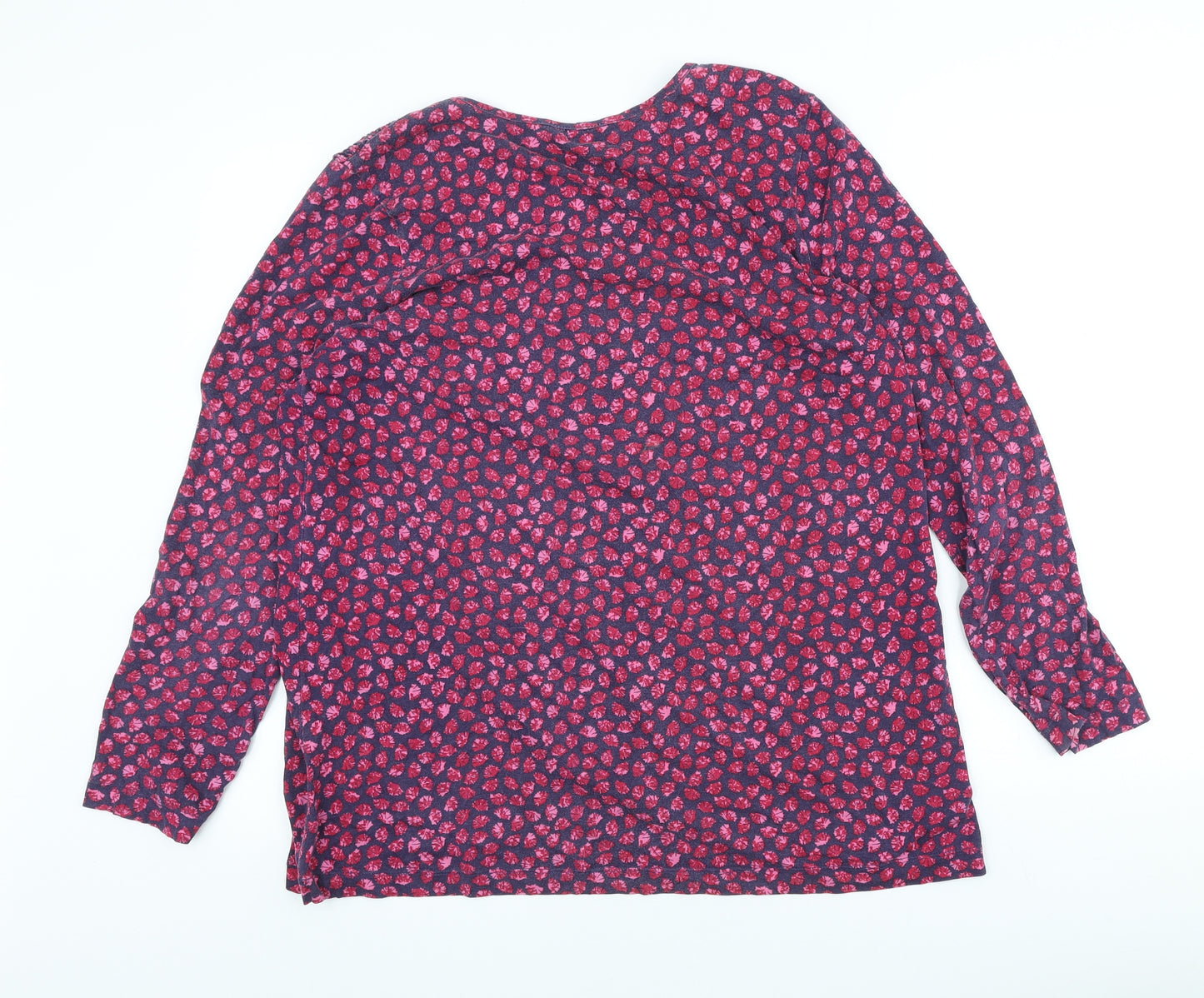 DASH Womens Purple Floral Cotton Basic T-Shirt Size 16 Scoop Neck