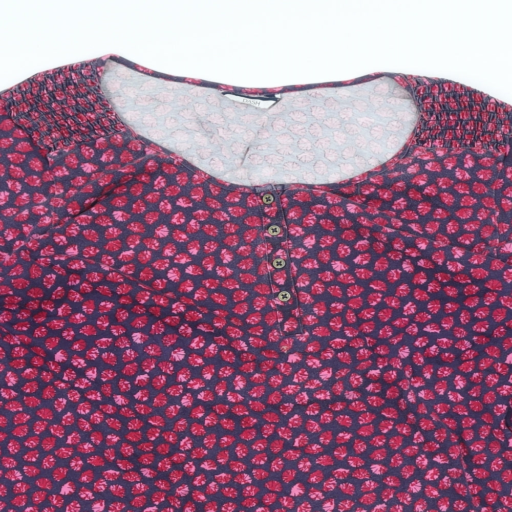 DASH Womens Purple Floral Cotton Basic T-Shirt Size 16 Scoop Neck
