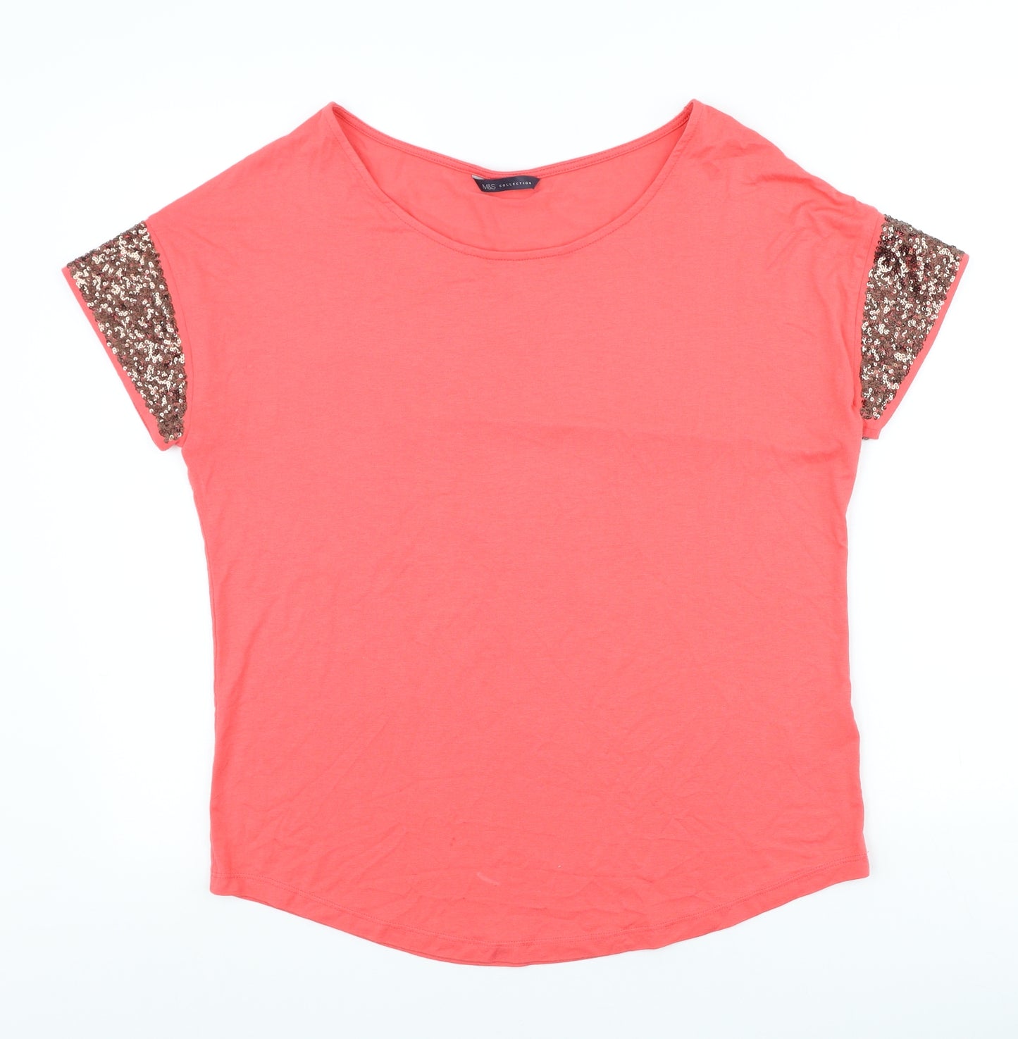 Marks and Spencer Womens Pink Viscose Basic T-Shirt Size 14 Scoop Neck