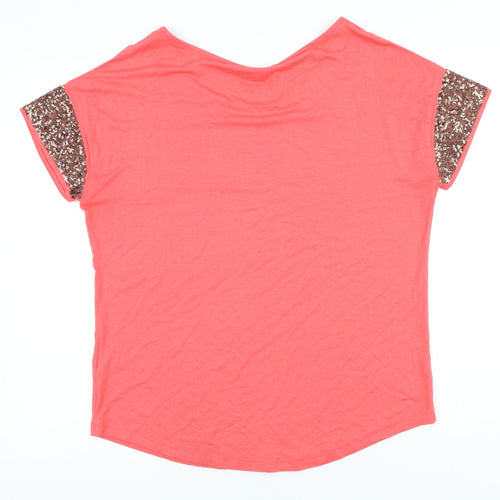 Marks and Spencer Womens Pink Viscose Basic T-Shirt Size 14 Scoop Neck