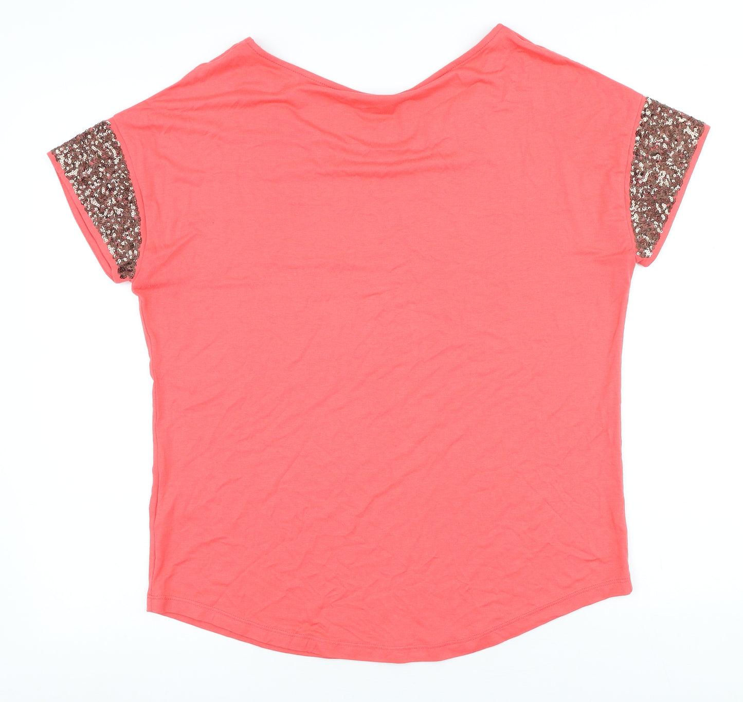 Marks and Spencer Womens Pink Viscose Basic T-Shirt Size 14 Scoop Neck