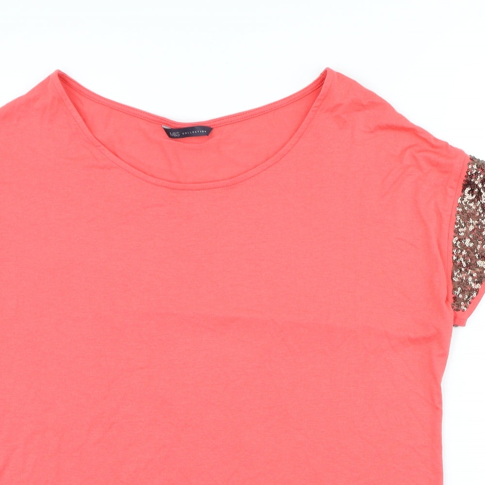 Marks and Spencer Womens Pink Viscose Basic T-Shirt Size 14 Scoop Neck