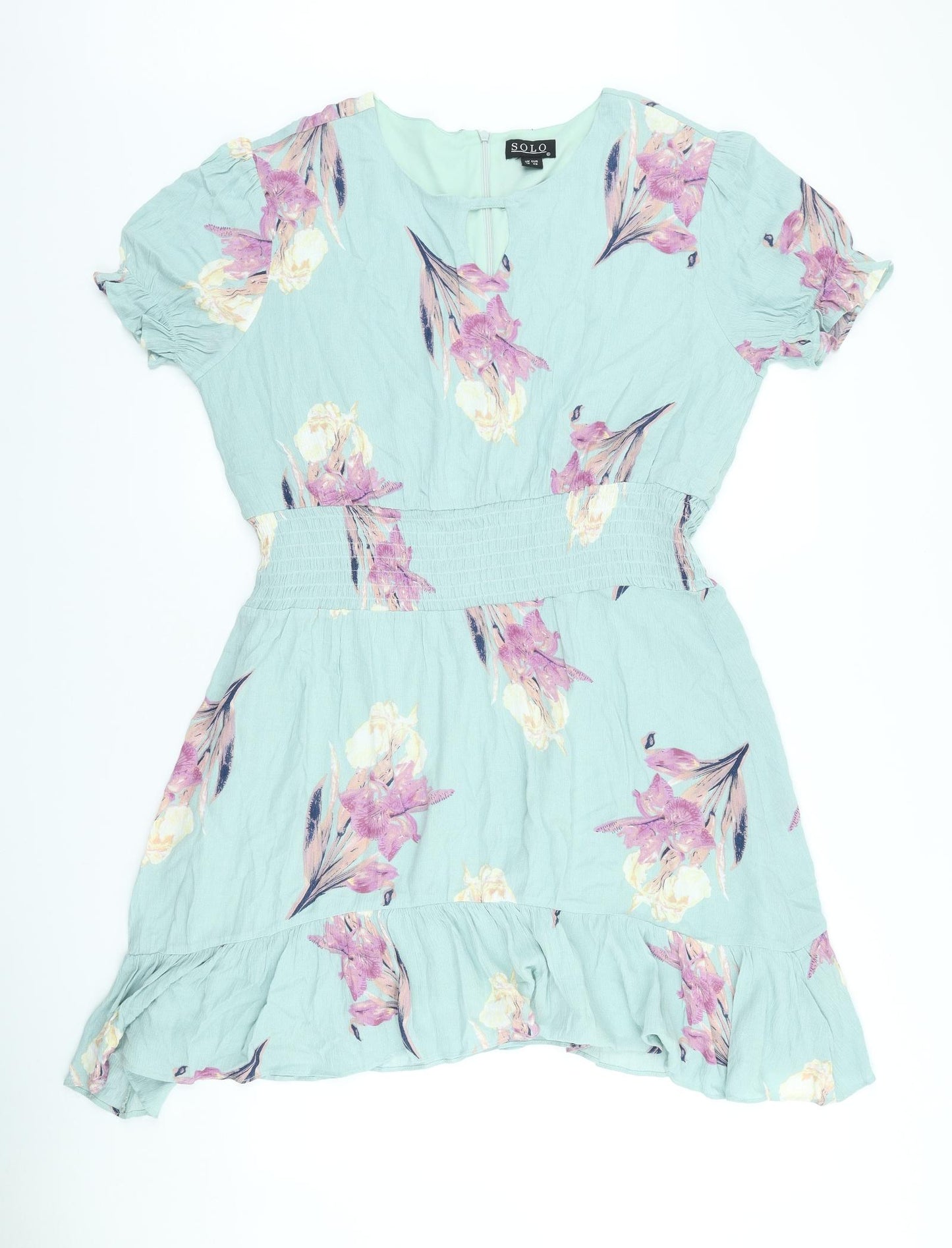 Solo Womens Green Floral Viscose Skater Dress Size 18 V-Neck