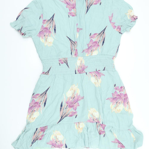 Solo Womens Green Floral Viscose Skater Dress Size 18 V-Neck