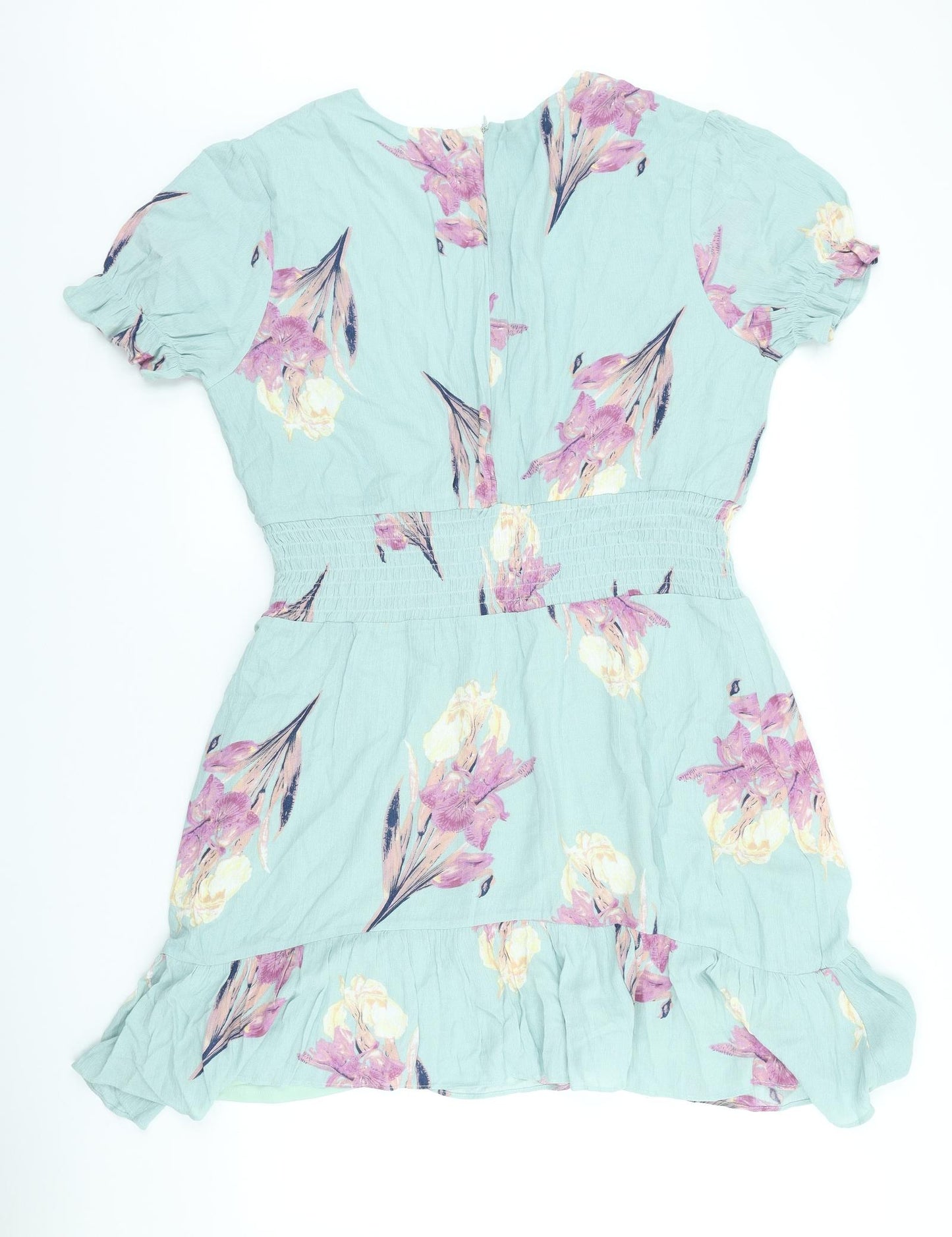 Solo Womens Green Floral Viscose Skater Dress Size 18 V-Neck
