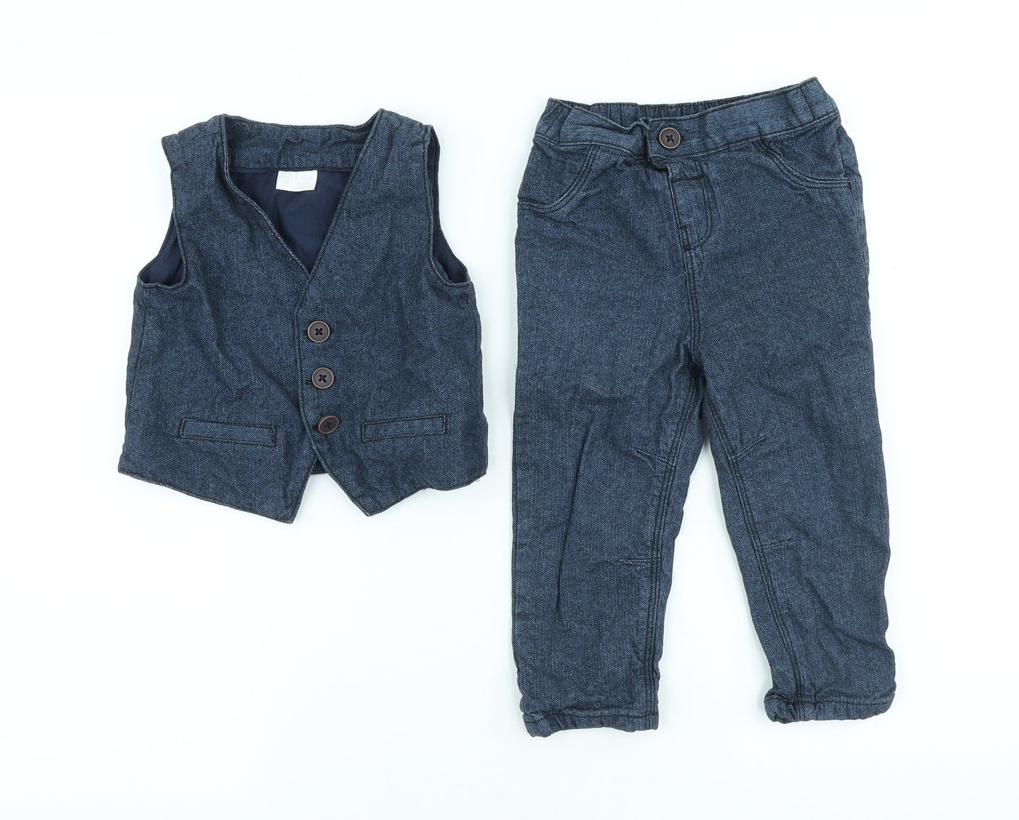 F&F Boys Blue Cotton Trouser Suit Suit Size 18-24 Months
