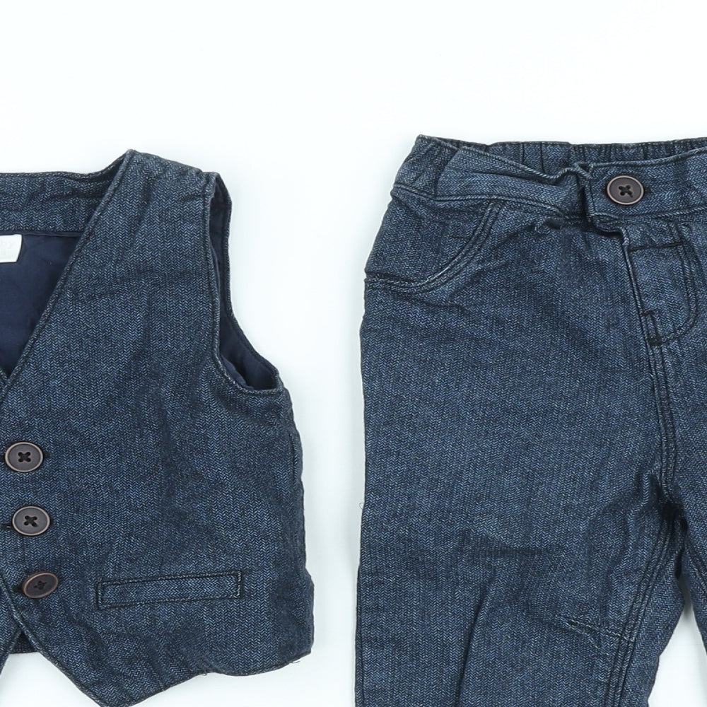 F&F Boys Blue Cotton Trouser Suit Suit Size 18-24 Months