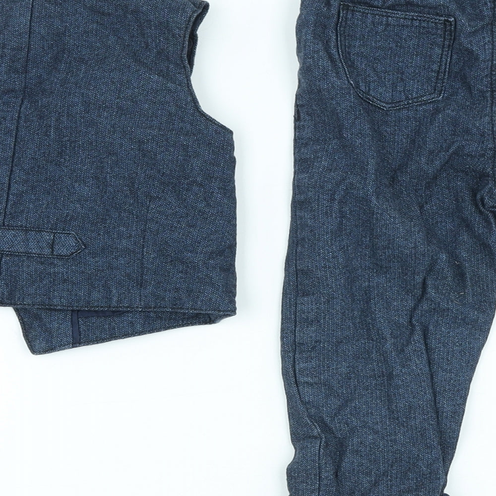 F&F Boys Blue Cotton Trouser Suit Suit Size 18-24 Months