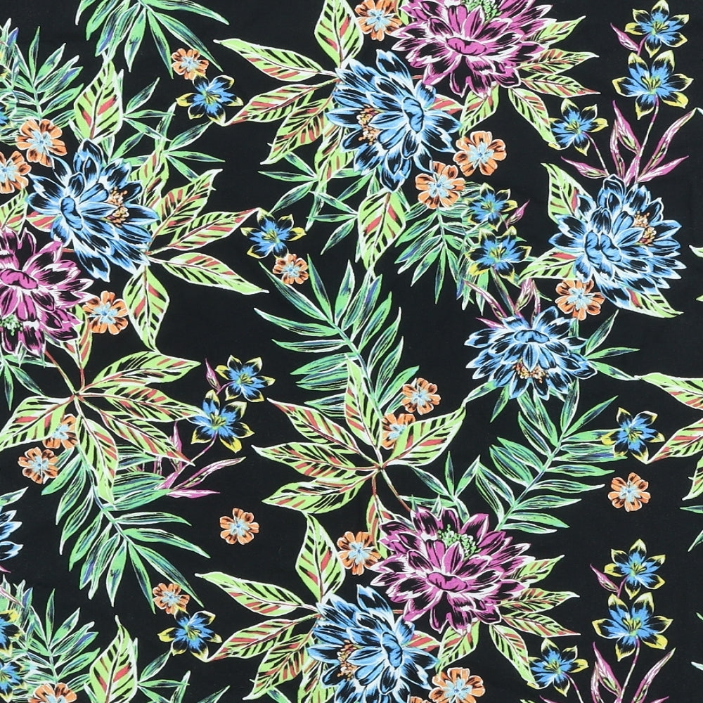 Primark Womens Black Floral Viscose Basic T-Shirt Size 14 Scoop Neck