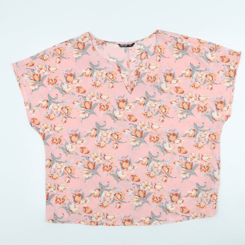 SheIn Womens Pink Floral Polyester Basic Blouse Size 2XL V-Neck