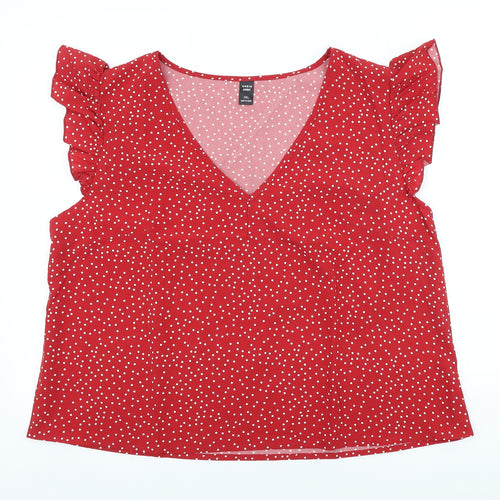 SheIn Womens Red Polka Dot Polyester Basic T-Shirt Size 2XL V-Neck