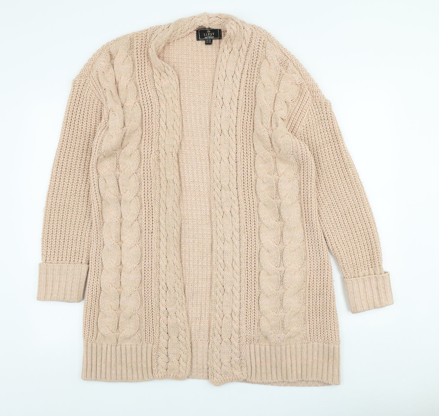 Lispy Womens Pink Round Neck Acrylic Cardigan Jumper Size 14