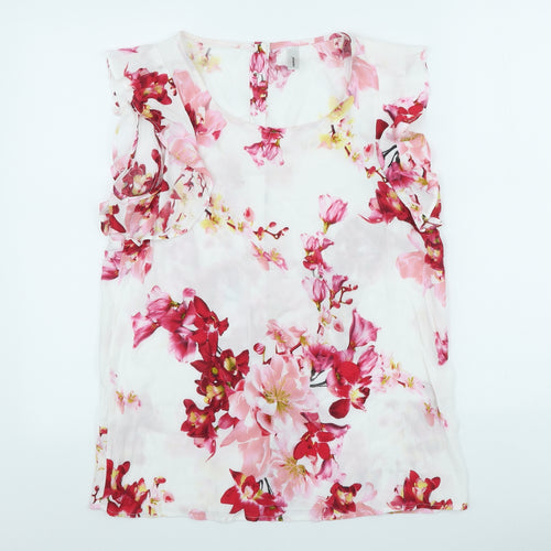 Soyaconcept Womens White Floral Polyester Basic Blouse Size S Scoop Neck