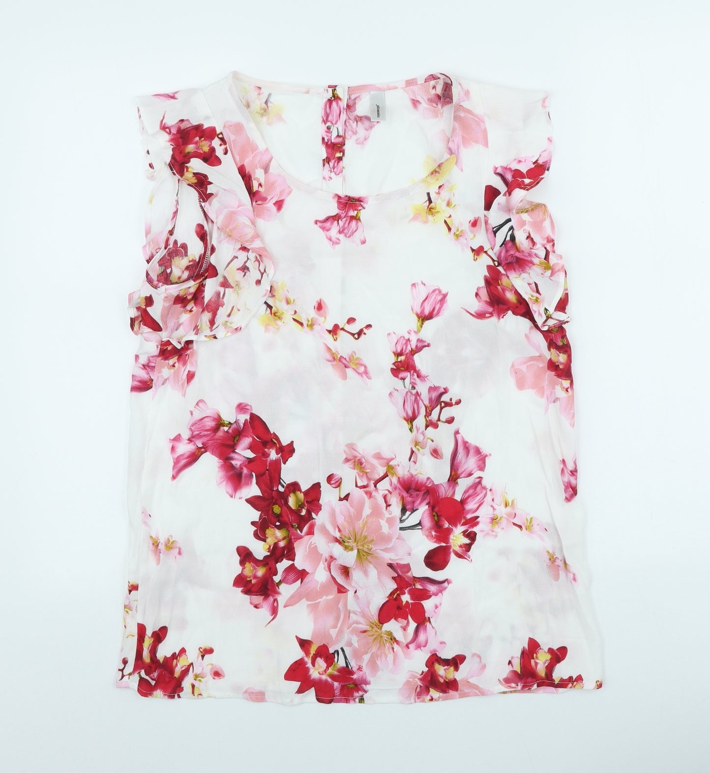 Soyaconcept Womens White Floral Polyester Basic Blouse Size S Scoop Neck