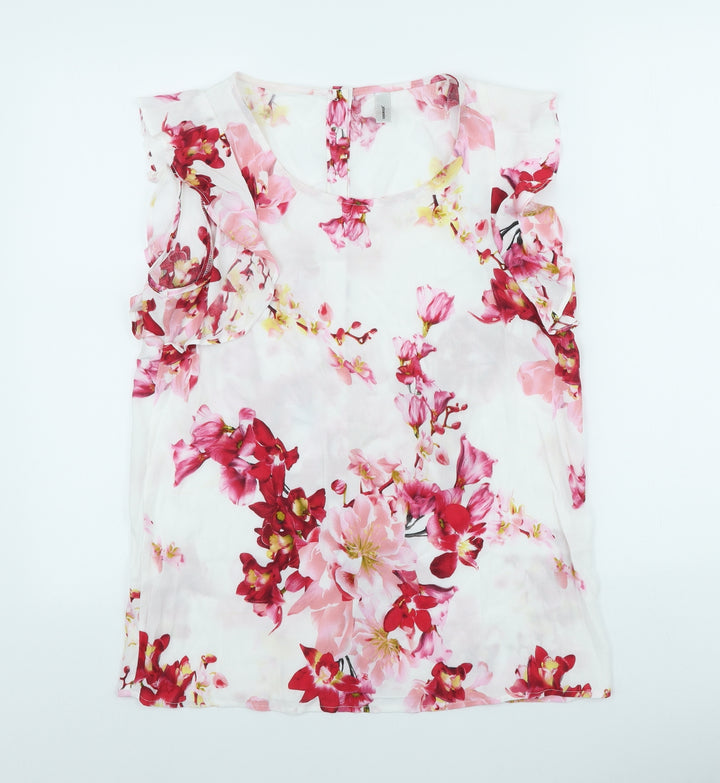 Soyaconcept Womens White Floral Polyester Basic Blouse Size S Scoop Neck