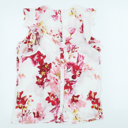 Soyaconcept Womens White Floral Polyester Basic Blouse Size S Scoop Neck