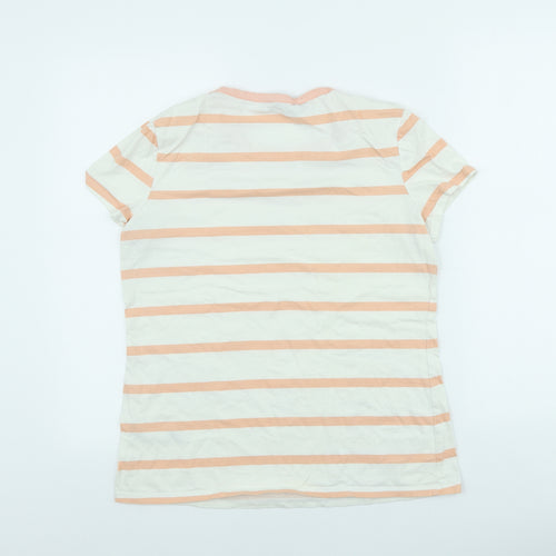 Dorothy Perkins Womens Beige Striped 100% Cotton Basic T-Shirt Size 14 Scoop Neck