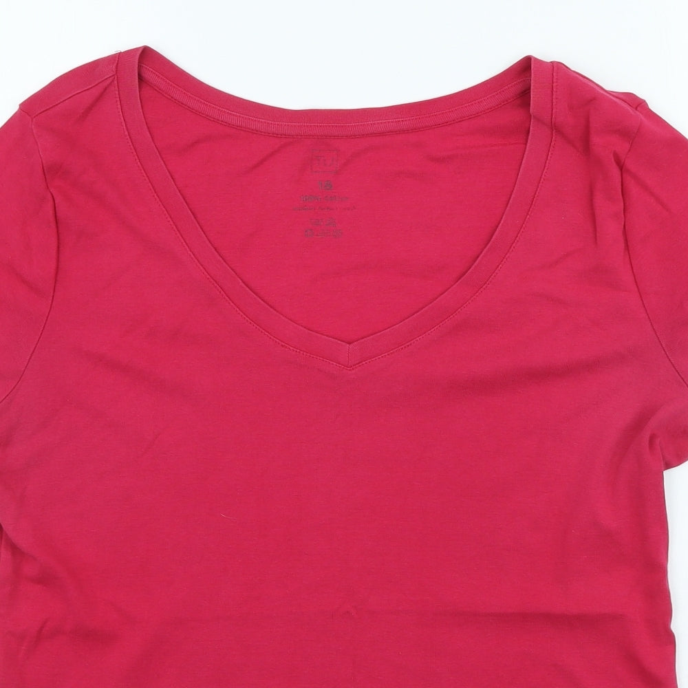 TU Womens Pink 100% Cotton Basic T-Shirt Size 18 V-Neck