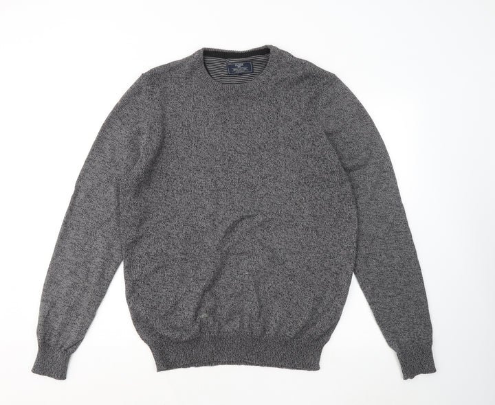 Atlantic Bay Mens Grey Round Neck Cotton Pullover Jumper Size M